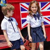 儿童白色短袖衬衫短裙套装领结英伦学院风校服班服幼儿园园服夏季