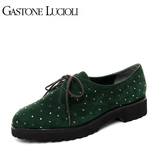 Gastone lucioli春秋季新款真皮女鞋平跟系带深口单鞋女鞋休闲鞋
