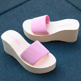 路拉迪高跟女士凉拖鞋 夏季一字拖防滑松糕坡跟厚底沙滩鞋韩版潮