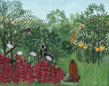 热带森林的猴子-亨利卢梭 法国后印象派装饰画玄关墙壁挂画 画芯H