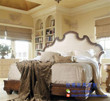 美式双人床1.8米仿古做旧雕花床新古典布艺婚床北欧橡木实木床1.5