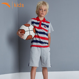 安踏童装 篮球服套装男训练服夏天Polo衫短袖条纹儿童运动短裤子