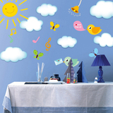 可移除卡通幼儿园布置儿童房间装饰品电视卧室背景墙贴纸贴画云朵