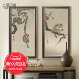 猴子捞月2 新中式走廊过道玄关中国风动物三联竖版现代装饰画