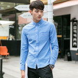 格子衬衫男长袖薄款青少年夏季韩版青年学生秋季修身型休闲衬衣男