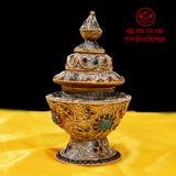 藏传佛教密宗用品供品尼泊尔手工掐丝镶嵌宝石米盒 米罐 米壶宝瓶