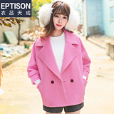 Eptison/衣品天成2015冬装新款毛呢外套女韩版七分袖呢大衣纯色
