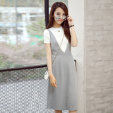 春季韩版女装纯色上衣吊带裙两件套T恤背带裙套装短袖百褶连衣裙