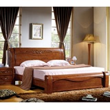 高档榆木床 奢华全实木床 卧室中式1.8双人床 现代简约雕花 婚床