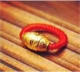 红绳黄金珠戒指指环欧币金转运珠戒指手工编织黄铜镀金男女情侣款