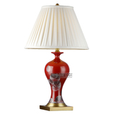 北欧式美式全铜陶瓷台灯具现代创意卧室床头灯装饰结婚红结晶奢华