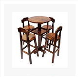 碳化复古酒吧桌椅实木组合 创意咖啡桌椅套件 高脚凳 吧台椅子