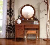 卧室梳妆台 橡木实木梳妆台梳妆凳 现代中式家具小户型化妆台带镜