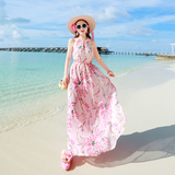 夏新海边度假显瘦沙滩裙挂脖长裙碎花雪纺连衣裙波西米亚韩国女裙