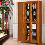 中式实木书柜 乌金木现代中式三门书桌组合书柜 成套书房家具