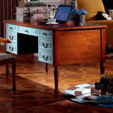 美式乡村家具 天蓝色地中海书桌 1.5米实木电脑桌 黑胡桃高档书台