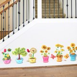 3d立体墙贴纸贴画卧室温馨鲜花盆栽花园装饰阳台走廊楼梯多层层贴
