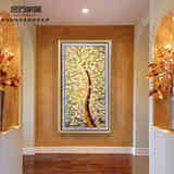 发财树装饰画客厅卧室玄关挂画单幅欧式有框画壁画走廊墙画金色框