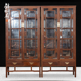 特价红木家具实木书柜鸡翅木隔板储物柜中式仿古典玻璃柜展示柜架