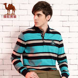 骆驼男装 春季新款宽松T恤 男士休闲条纹长袖t恤X5A205052