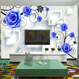 鑫雅3D立体蓝色玫瑰花电视背景墙壁纸壁画现代简约客厅沙发墙纸布
