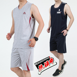 夏季男士休闲运动套装无袖跑步服篮球服背心短裤大码纯棉透气薄款