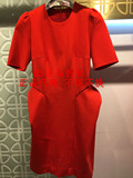 百丝 BAISI 2016春 专柜正品 喜庆红色短袖修身连衣裙ATB601525
