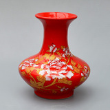 景德镇陶瓷 中国红小花瓶  凤尾瓶 现代时尚家居装饰品 陶瓷摆件