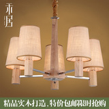 日式木艺布罩简约中式实木吊灯美式客厅宜家卧室灯木质餐厅吊灯饰