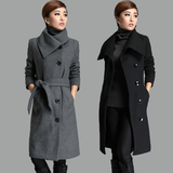 2015韩版冬装大码过膝妮子中长款羊毛呢外套女加厚斗篷呢子大衣潮