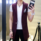夏季新款时尚男士马甲韩版修身中长款马甲个性青少年潮流薄外套男