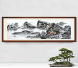 中式山风景水实木有框装饰画会议室客厅书房办公室茶餐厅墙壁挂画