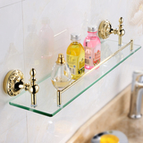 欧式金色浴室置物架 卫生间玻璃置物架毛巾架钢化玻璃单层化妆台