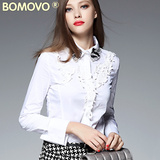Bomovo2016欧洲站秋装清仓短款时尚气质纯色上衣通勤OL拼接衬衫女