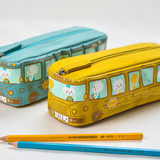 包邮韩国文具盒卡通巴士帆布笔袋大容量笔盒男女孩创意汽车铅笔盒