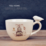 欧式花鸟造型陶瓷杯 早餐复古咖啡杯 拿铁杯 红茶杯 动物创意水杯