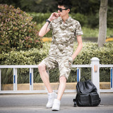 韩版夏季男装休闲套装运动潮夏装一套短袖T恤长裤衣服纯色青少年
