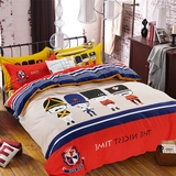 卡通儿童四件套纯棉床笠床单式男孩床上用品欧美风1.2米1.5m1.8m