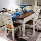 全实木餐桌圆桌地中海楸木可伸缩餐桌餐椅组合象牙白餐桌餐厅家具