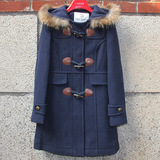 2015冬新款小熊维尼羊毛呢子大衣貉子毛连帽牛角扣小熊大衣外套女