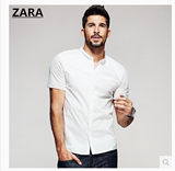 代购zara欧美时尚男装休闲上衣男士 短袖衬衫 男韩版修身 白衬衣