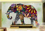大型壁画 3D墙布 电视背景墙 客厅温馨壁纸 复古民族动物大象花纹