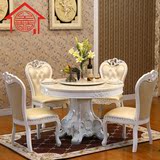 欧式餐桌大理石餐桌实木圆桌田园白色饭桌椅组合小户型餐厅家具