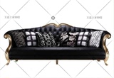 新古典欧式皮艺三人黑色真皮组合沙发客厅酒店会所沙发样板房家具