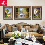 风景欧式装饰画客厅壁画墙上挂画沙发背景山水油画简欧三联画