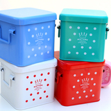 娜小屋韩国创意桌面杂物收纳盒大容量带盖铁盒皇冠波点零食桶