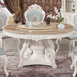 大理石餐桌椅组合 欧式黄玉白色简约现代餐桌实木餐桌椅圆桌特价