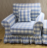 田园地中海风格布艺沙发实木框架格子布美式沙发单人双人组合沙发