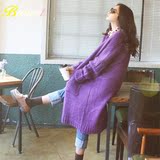 2016韩国代购春秋新款女士毛衣中长款开衫外套宽松大码加厚大衣潮