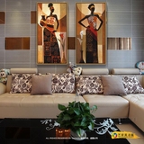 东南亚风情酒店别墅玄关走廊过道装饰画二联组合手绘美女人物油画
